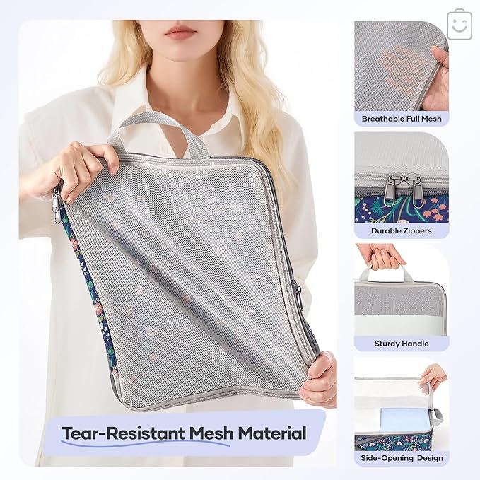 Veken 11 Set Compression Packing Cubes for Travel EssentialsCompressible Expandable Large Luggage Suitcase Organizer Bags for ClothingDurable Space Saver Storage Bags(Dark Blue Floral)