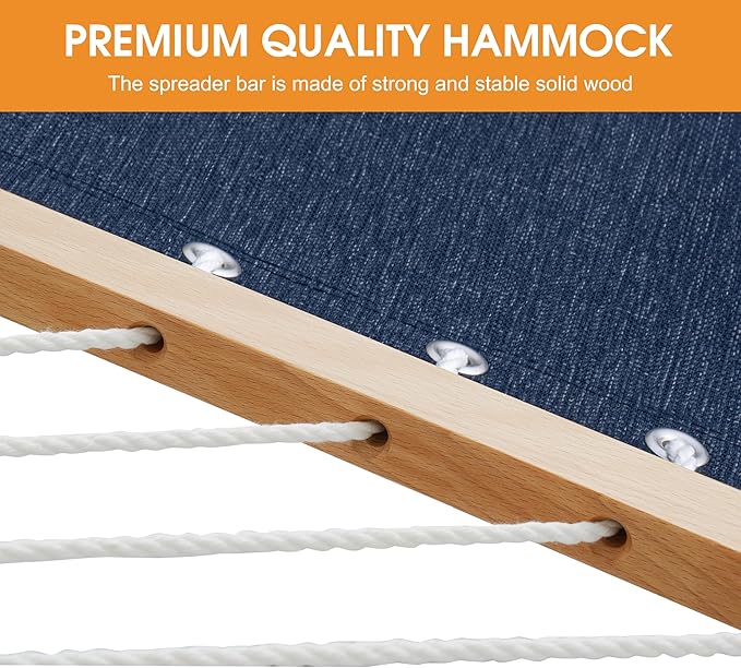 Lazy Daze Hammocks 11 FT Double Outside Hammock Quick Dry Olefin Fabric Hammock with Spreader Bar &amp Side Pocket for Outdoor Poolside Backyard 450 lbs Capacity Heather Navy