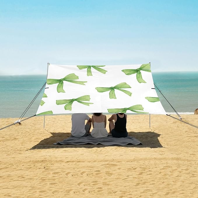 ALAZA Green Watercolor Bow Pattern Beach Tent Sun Shelter Portable Canopy Sunshade for Outdoor Camping Picnics Backyard Fun 10x9 ft