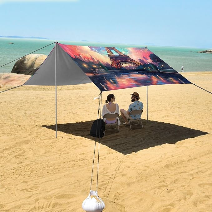 ALAZA Paris Magnificence of Eiffel Tower Nebula Beach Tent Sun Shelter Portable Canopy Sunshade for Outdoor Camping Picnics Backyard Fun 10x9 ft