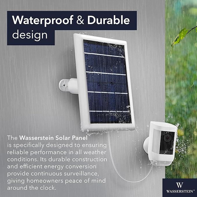 Wasserstein Solar Panel Compatible with Ring Spotlight Cam/Plus/Pro Battery Stick Up Cam/Pro &amp Outdoor Cam Plus Battery - Continuous Power for Ring Surveillance Camera (1-Pack White)