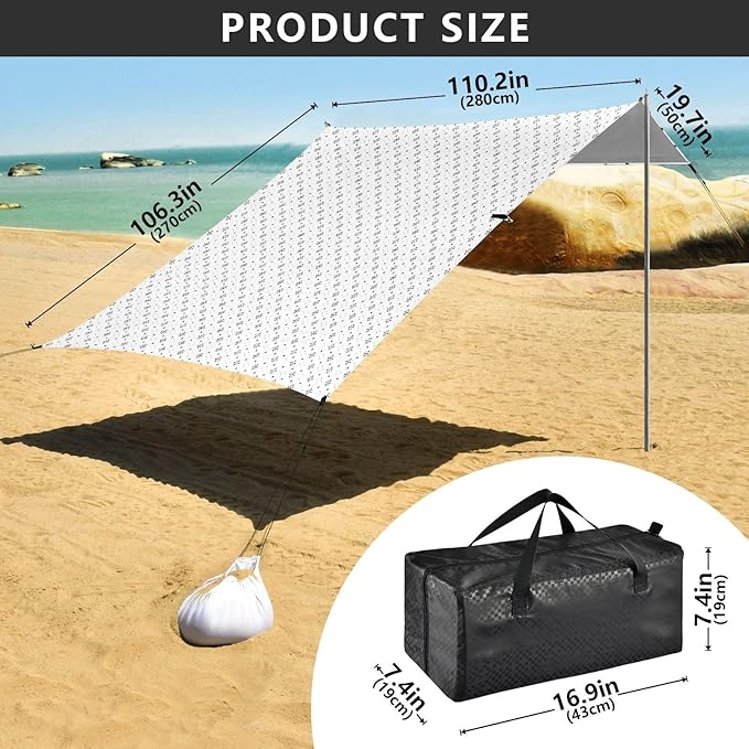 ALAZA Hexagram Snowflake Beach Tent Sun Shelter UPF50+ Protection Beach Shade Canopy w/ 4 Sandbags for Outdoor Camping Fishing Backyard Fun Picnic 10x9 ft