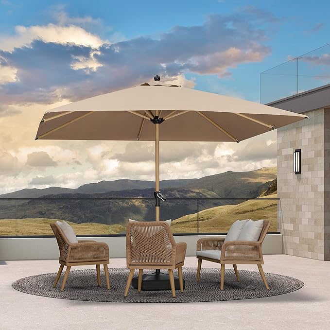 PURPLE LEAF 10' x 10' Square Patio Umbrella Outdoor Table Umbrella Aluminum Market Umbrella with 8 Sturdy Ribs &amp Crank Outdoor Umbrellas for Garden Deck Patio Taupe
