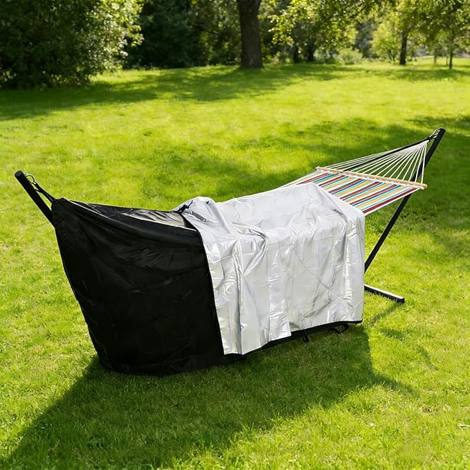Lazy Daze Hammocks 420D Oxford Waterproof Hammock and Stand Cover All-Weather Outdoor Protector with Securing Buckles Straps &amp Elastic Rope UV and Dust Resistant Fits 13-15FT Stands Black