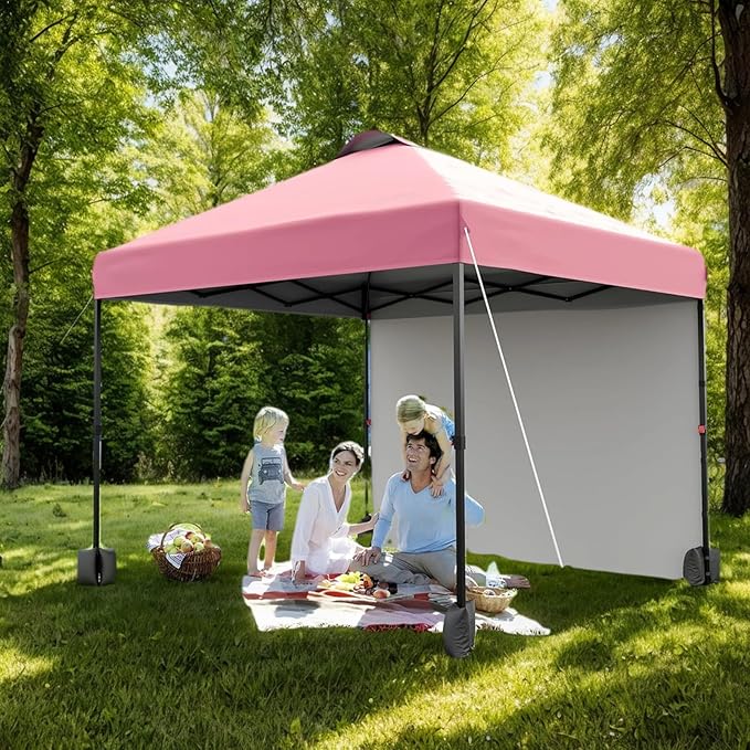 10x10ft Pop Up Canopy Tent with SidewallOutdoor Freestanding Sun Shelter Picnic and CampingInstant Shade Tent with Vented Roof for Beach &amp Events - Includes Storage BagSandbagsStakes&ampRopes