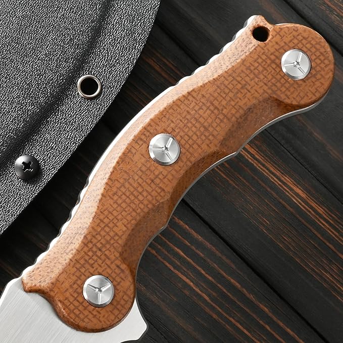 Sitivien ST39 Fixed Blade Knife 7mm DC53 Steel Blade Ergonomic Micarta Handle Full Tang Knife with Sheath for Outdoor Camping Hiking Working Survival (Brown)