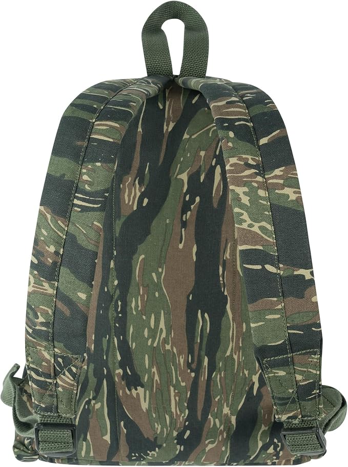 Rothco Vintage Canvas Compact Backpack – Rugged Everyday Carry Travel Storage Bag Tiger Stripe Camo