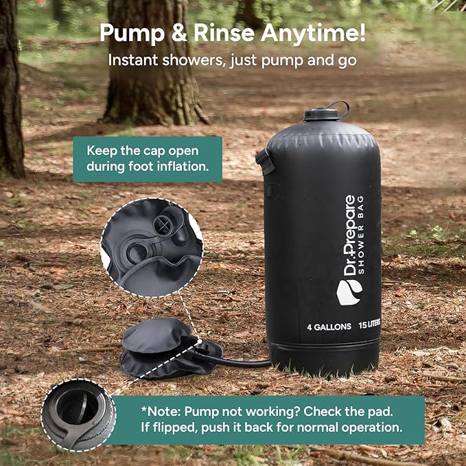 DR.PREPARE Portable Shower for Camping 4/5 Gallons Camping Shower Bag Portable Outdoor Shower with Pump for Hiking Climbing Pet Cleaning Car Washing Beach &amp Emergency