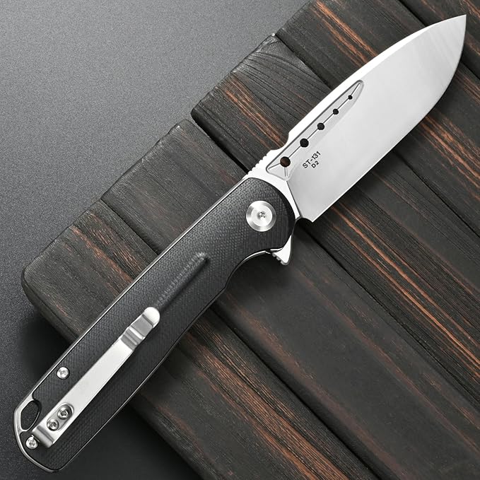 Sitivien ST131 Folding KnifeD2 Blade G10 Handle EDC Tool Knife with Liner Lock for Outdoor Camping Hiking Fishing(Black)