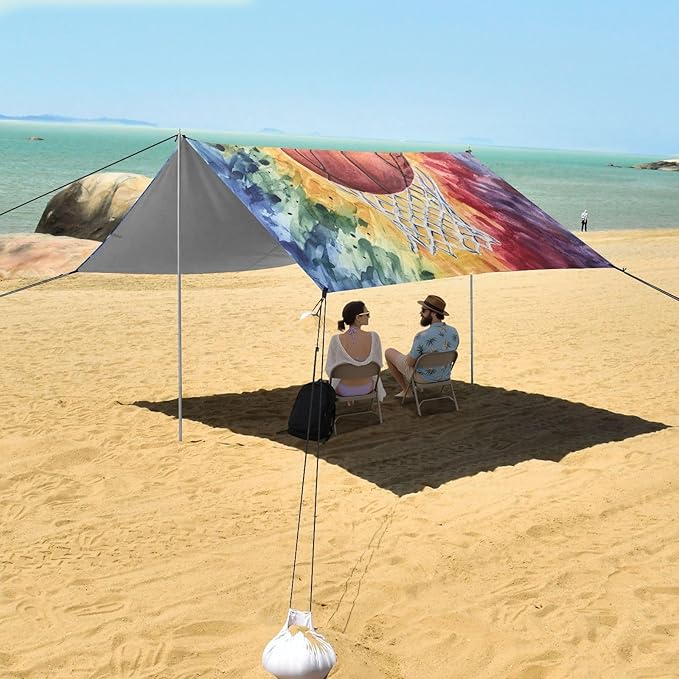 ALAZA Basketball Tie Dye Beach Tent Sun Shelter UPF50+ Protection Beach Shade Canopy w/ 4 Sandbags for Outdoor Camping Fishing Backyard Fun Picnic 10x9 ft
