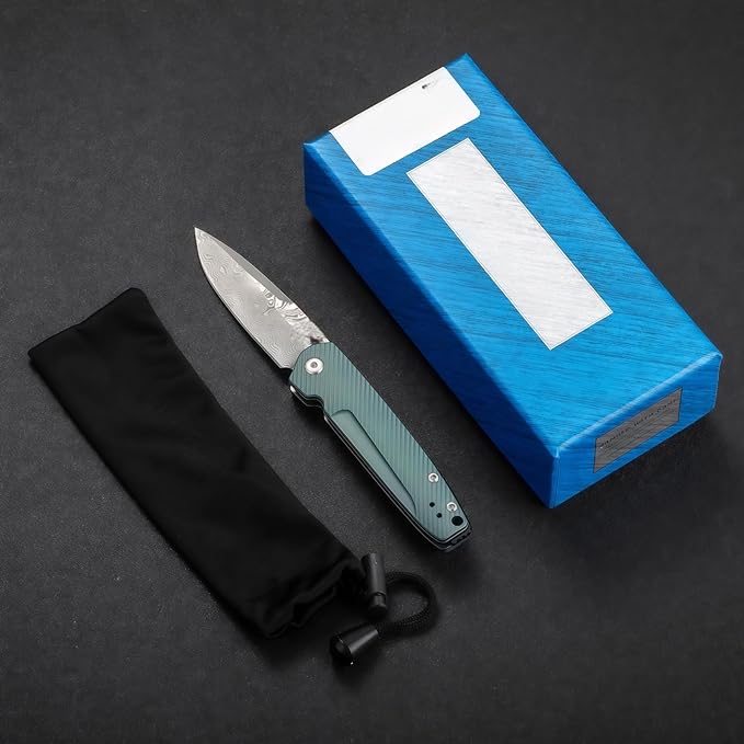 Damascus Steel Knife Knives HRC 61Damascus Steel Folding Pocket Knife with Titanium Handle Knives for Men Gifts for Hunters Men who have Everything Camping EssentialsGift Ideas for Boyfriend