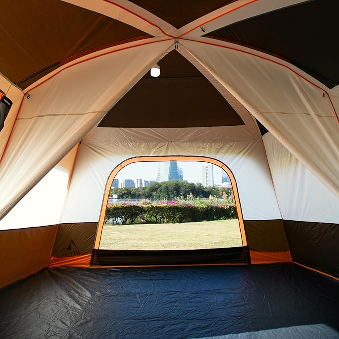 KTT Extra Large Tent 6-10-12-14 Person(A)Family Cabin Tents2 Rooms3 Doors and 3 Windows with MeshStraight WallWaterproofDouble LayerBig Tent for OutdoorPicnicCampingFamily Gathering