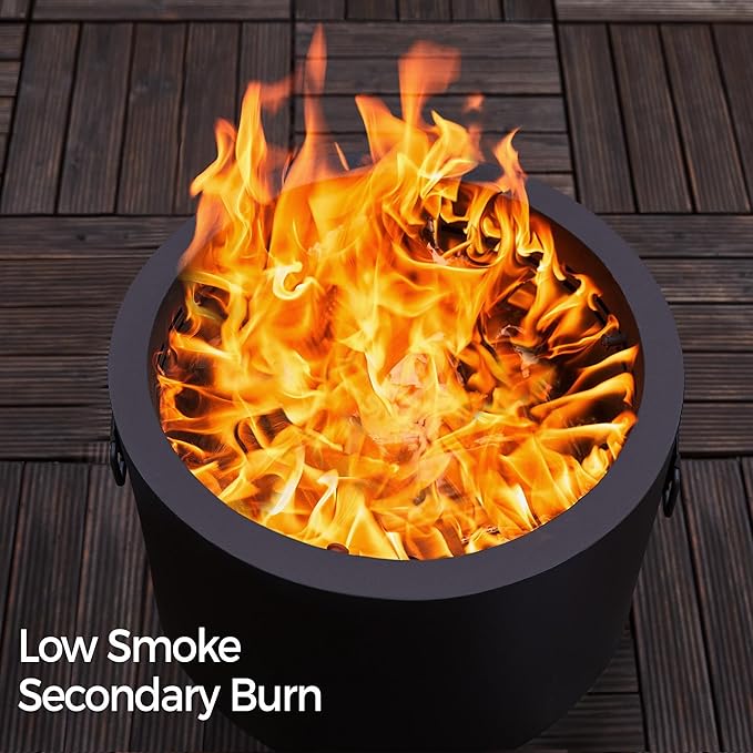 Yaheetech Smokeless Fire Pit for Outdoor Garden Patio Camping W/Silicone Fire Pit Mat &amp Fire Poker &amp Rain Cover &amp Lid &amp Log Grate 16in