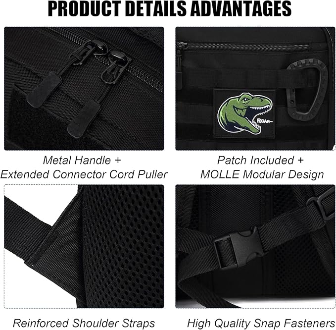 Kids Tactical Backpack Army Molle Bookbag Military Boys Backpack for School Outdoor Camping (Includes 2 Patches +1 Carabiner) Black