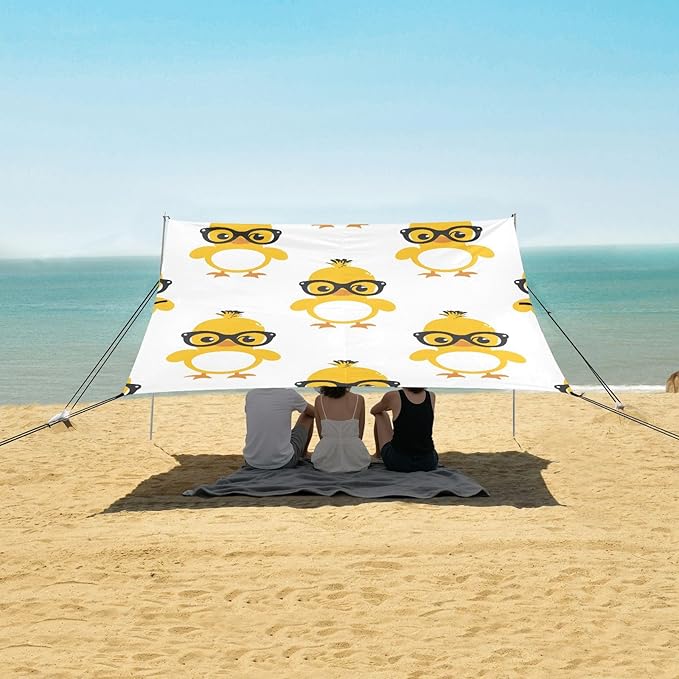ALAZA Cute Duck with Black Glasses Beach Tent Sun Shelter Portable Canopy Sunshade for Outdoor Camping Picnics Backyard Fun 10x9 ft
