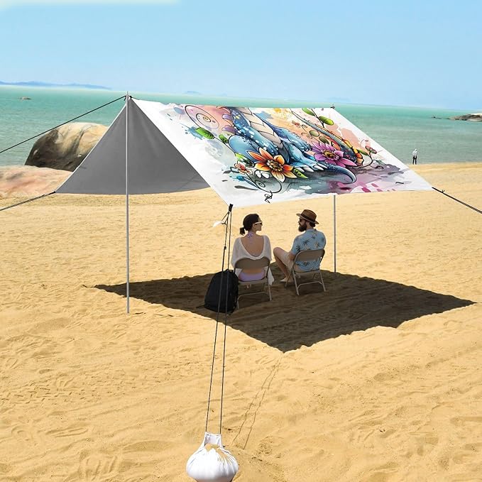 ALAZA Cute Dragon Baby Art Beach Tent Sun Shelter UPF50+ Protection Beach Shade Canopy w/ 4 Sandbags for Outdoor Camping Fishing Backyard Fun Picnic 10x9 ft
