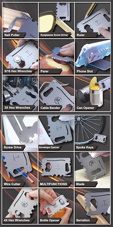 17 IN 1 Titanium Credit Card Multitool Wallet Multitool Card Tool EDC Pocket Tool for Quick Repair Gifts for Husband Father