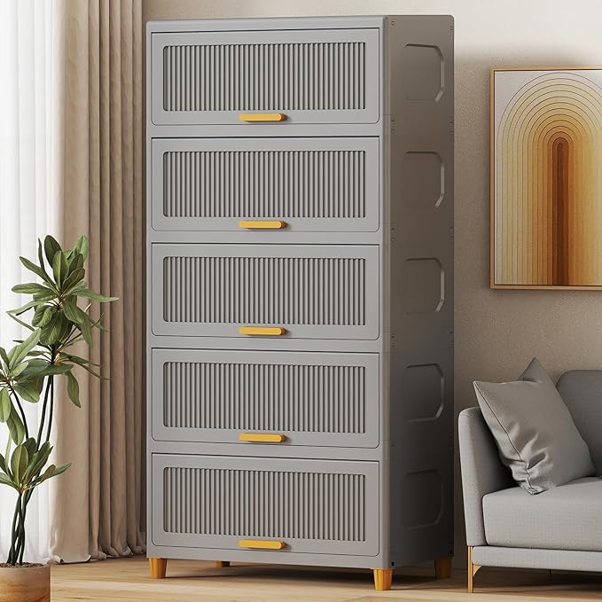 5 Tier Large Storage Bins with 1 Lid 250QT Closet Organizers and Storage Drawers Flip Open Large Plastic Storage Containers for Living Room Office Dorm (5 Tiers)