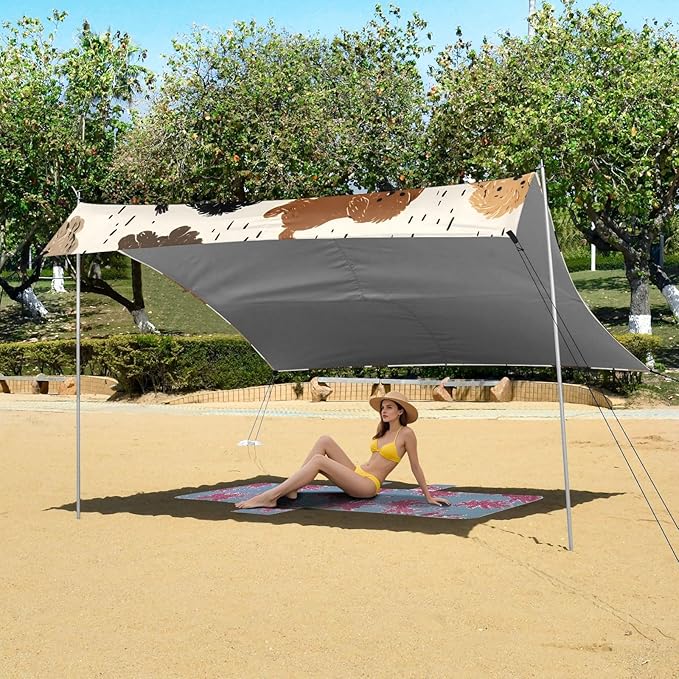 ALAZA Polka Dot Dog Pattern Beach Tent Sun Shelter Portable Canopy Sunshade for Outdoor Camping Picnics Backyard Fun 10x9 ft