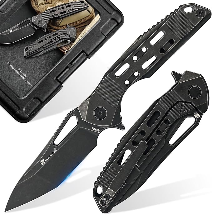 HX OUTDOORS Pocket Knife with Clip High End S35VN Steel Folding Pocket Knife with Titanium Alloy Handle EDC Knife for Camping Hiking Survival Outdoor Pocket Knives for Men