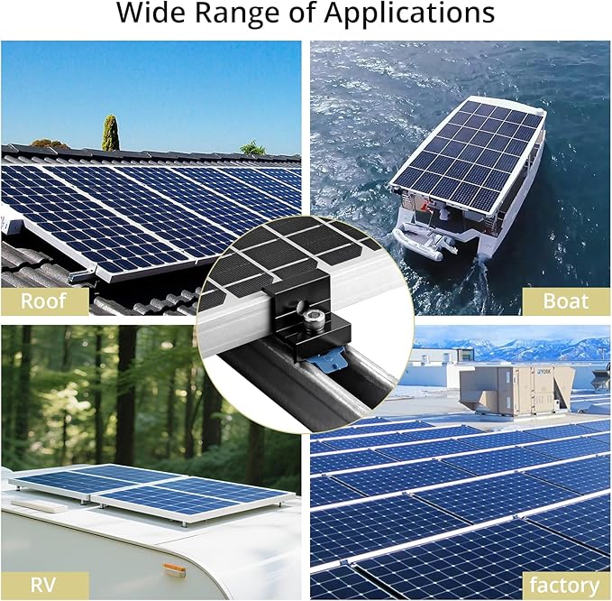 Anbte 20pcs Solar Panel End Clamp for Standard Unistrut Aluminum 30mm/35mm Solar Panel Brackets with Nuts Bolts Solar Panel Mounting Kit for Metal Roof Tin Roof Flat Roof Sheet Roof RV Black
