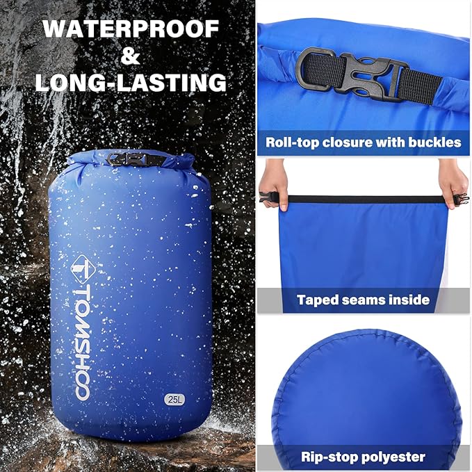 TOMSHOO Dry Bag 3-Pack/5-Pack Lightweight Waterproof Bags Roll Top Sack Set Keeps Gear Dry for Hiking Beach Fishing Kayaking Boating Swimming Camping