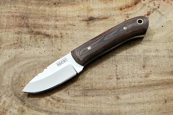 GCS Handmade D2 Tool Steel Custom Survival Hunting Skinning Camping Knife with Brown Leather Right Hand Front Cross Draw Fixed Blade Knife Sheath GCS264 (Black Micarta Handle No Bolster)