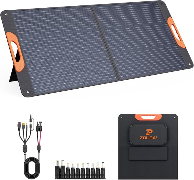 ZOUPW 110 Watt Portable Solar Panel for Jackery Explorer 300/500/Ecoflow/Anker Solix/Bluetti Foldable Monocrystalline Solar Charger IP67 Waterproof Offgrid Power for Camping RV Battery Backup