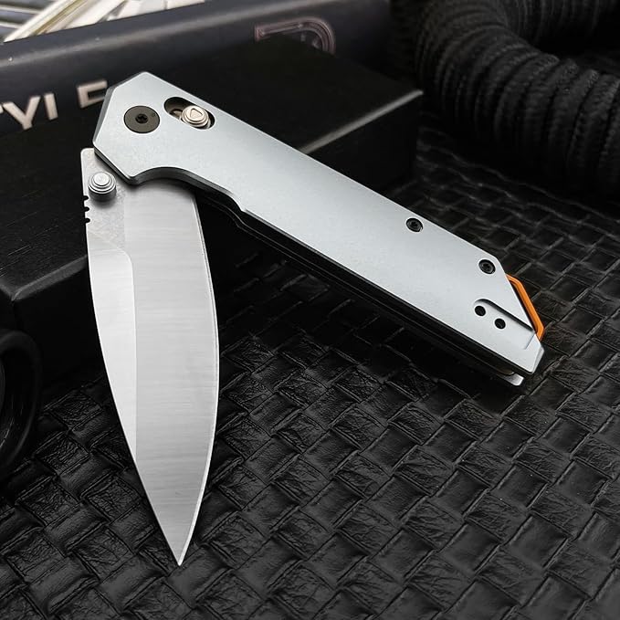 7.9-inch Pocket Folding Knife D2 Steel Blade with Thumb Stud Manual Open Mechanism Aluminium Alloy Handle with Pocket Clip Outdoor Camping and Fishing Knife EDC Adventure Tool