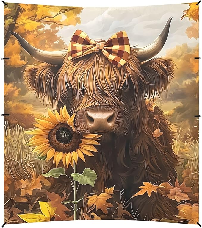 ALAZA Autumn Theme Highland Cow Beach Tent Sun Shelter Portable Canopy Sunshade for Outdoor Camping Picnics Backyard Fun 10x9 ft