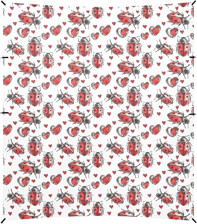 ALAZA Lady Bug Red Heart Beach Tent Sun Shelter UPF50+ Protection Beach Shade Canopy w/ 4 Sandbags for Outdoor Camping Fishing Backyard Fun Picnic 10x9 ft