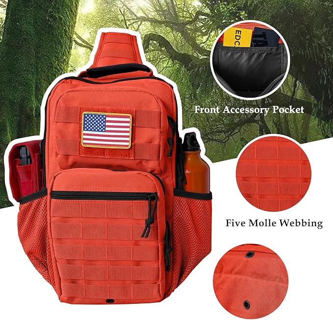 Tactical Shoulder Sling Bag Small Chest Pack 13L Backpack for Men Outdoor Sports (Orange 13L)