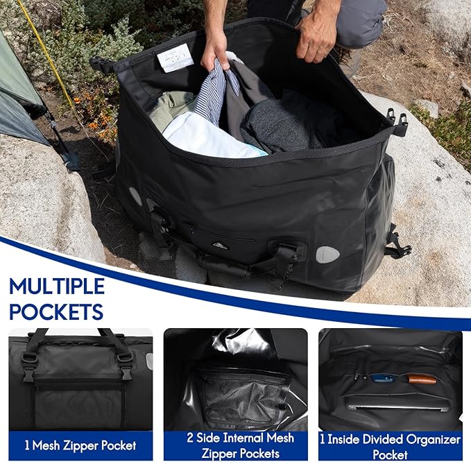 Haimont Waterproof Duffel Bag Roll-top Dry Duffel Bag with Quick-fixed Straps for Motorcycling Rafting Boating SUP Kayaking Travel 50L/70L