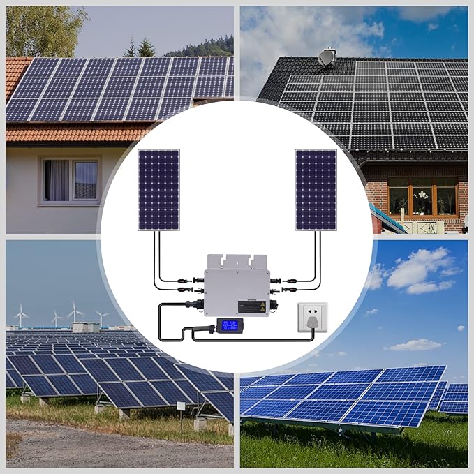 Solar Grid Tie Micro Inverter WVC-700W 700W 110V Waterproof Inverters Solar Powered Reversing Converter Aluminium Alloy Inverters w/LCD Display for Schools Power Stations Homes