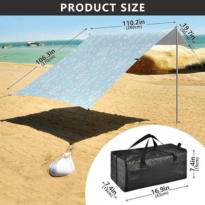 xigua Easter Bunny Beach Tent Sun Shelter with Carrying Bag - Silver Coated Oxford Fabric Beach Canopy for Beach Camping Fishing - Includes Windproof Ropes Sandbags &amp Stakes