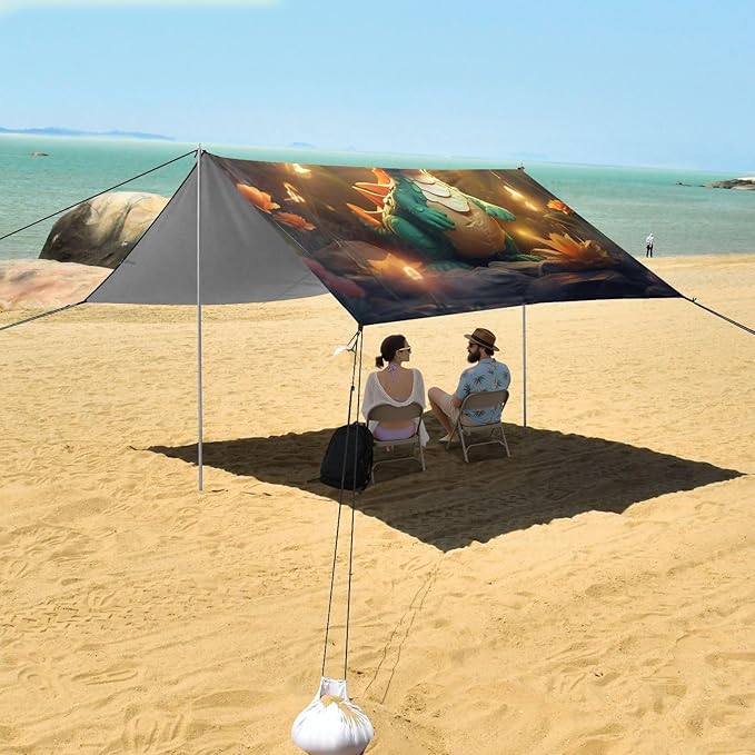 ALAZA Creative Dinosaur with Yellow Sunflower Beach Tent Sun Shelter Portable Canopy Sunshade for Outdoor Camping Picnics Backyard Fun 10x9 ft