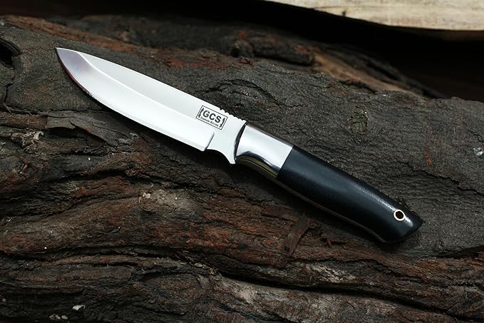 GCS Custom Handmade BLACK MICARTA Handle D2 Tool Steel Tactical Bushcraft Hunting Knife with Horizontal/Vertical Leather Sheath GCS195