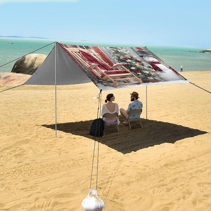 ALAZA Snowman Christmas Tree House Beach Tent Sun Shelter Portable Canopy Sunshade for Outdoor Camping Picnics Backyard Fun 10x9 ft