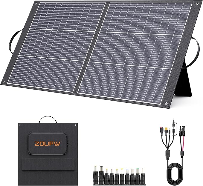 ZOUPW 100W Portable Solar Panel N-Type 16BB25% Efffciency Ultralight 7.98lbs Foldable Solar Charger for Jackery 300/EcoFlow River/Bluetti/Anker Solix IP67 Waterproof for RV Camping Off-Grid