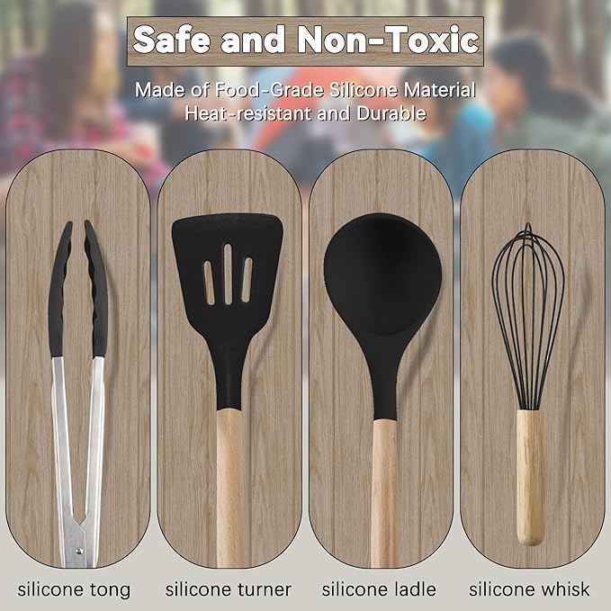 Camping Accessories Kitchen Cooking Utensils Set - Portable Outdoor Camp Cookware Set Silicone Camper Essentials Gear Must Have Supplies for Travel RV BBQ Grill Picnic Hiking