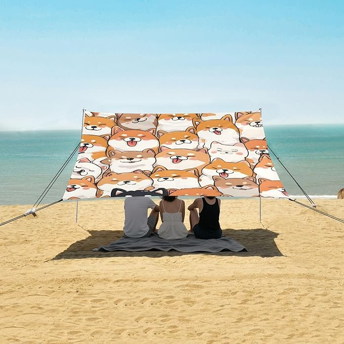 ALAZA Orange Corgi Pattern Beach Tent Sun Shelter Portable Canopy Sunshade for Outdoor Camping Picnics Backyard Fun 10x9 ft