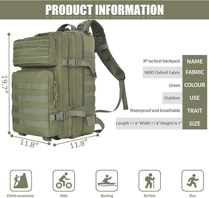 Createy 45L Military Tactical Backpack Large 3 Day Assault Pack Molle Bag Rucksack Bug Out Bag for Camping Hunting Hiking