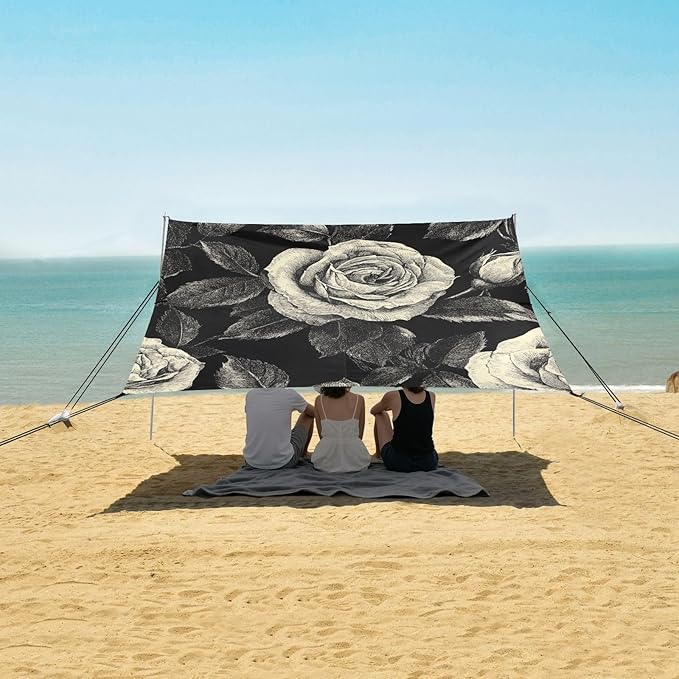 ALAZA Hand Drawn Rose Beach Tent Sun Shelter Portable Canopy Sunshade for Outdoor Camping Picnics Backyard Fun 10x9 ft