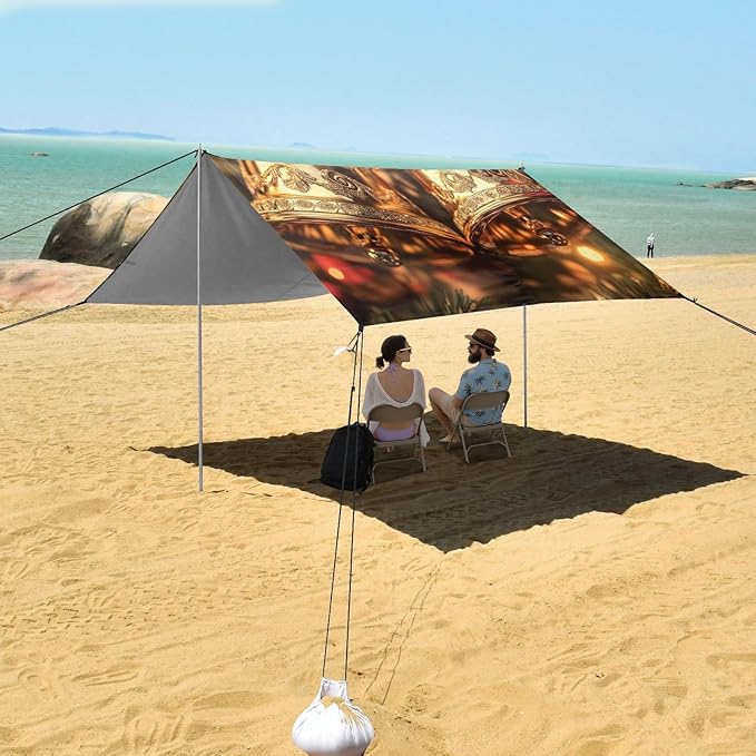 ALAZA Christmas Bell Beach Tent Sun Shelter Portable Canopy Sunshade for Outdoor Camping Picnics Backyard Fun 10x9 ft