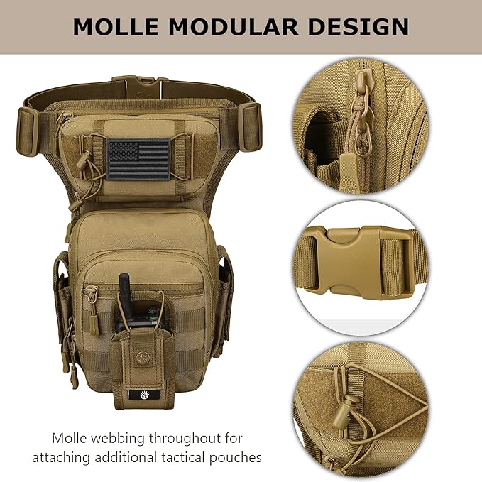 Tactical Drop Leg Bag Military Tool Gear Fanny Thigh Pack Molle Utility Airsoft Motorcycle Cycling Waist Gear Pouch (1 Patch Included)