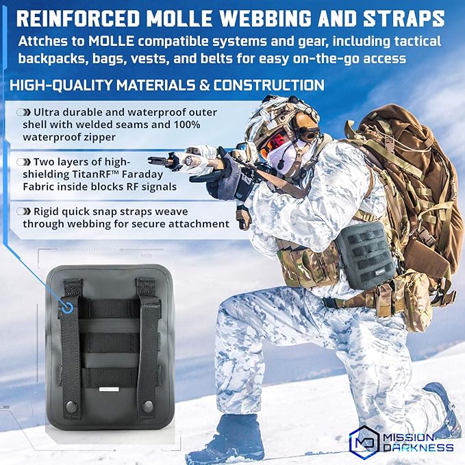 Mission Darkness Dry Shield MOLLE Faraday Pouch (2nd Gen) // Waterproof &amp Submergible Dry Bag + RF Shielding Liner. Signal Blocking Anti-tracking EMP Shield Data Privacy Electronic Device Secu