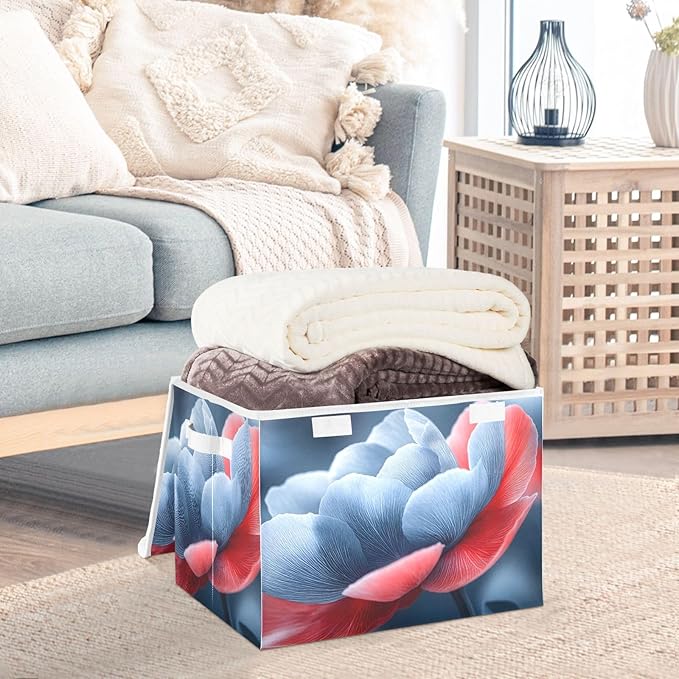 AIXIWAWA Lidded Storage Cube (Surreal Flower) Fabric Foldable Closet Bins with Flip Lid and Handles Organizer Basket Container 16.5 x 12.6 x 11.8 IN