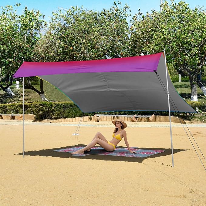 Rainbow Gradient -819464 Stable Beach Tent UPF50 Lightweight Sun Shelter with Sand Shovel for Backyard and Camping