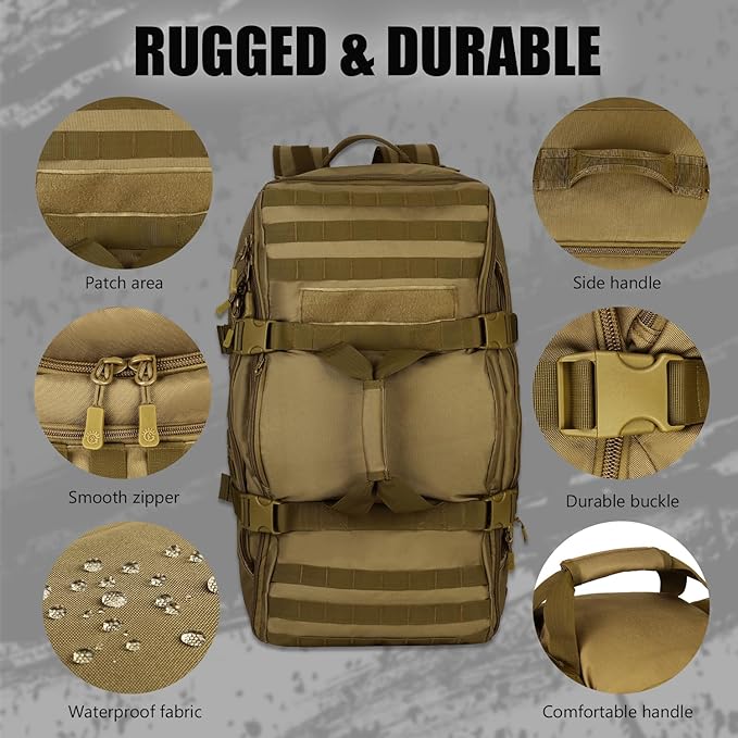 Protector Plus Tactical Travel Backpack 60L Military MOLLE Duffel Bag (Rain Cover &amp Patch Included)