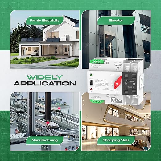 Automatic Transfer Switch 100A AC 220V Dual Power ATS 2P Automatic/Manual Transfer Switch din Rail mounting for Home Generator RVPublic/Backup Power Supply